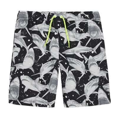 Boys' black shark print swim shorts